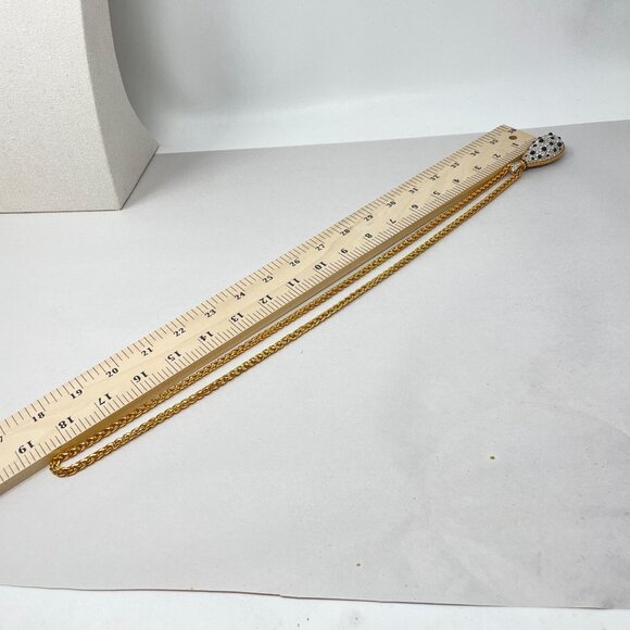 Gold Rope Chain Necklace With Reversible Teardrop Pendant Black & White Crystals - Picture 9 of 9